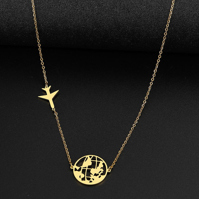 Airplane & World Map Pendant Necklace