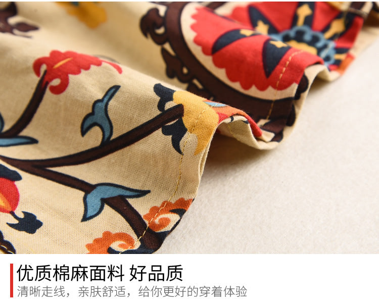 Men's Cotton Linen Printed Beach Shorts