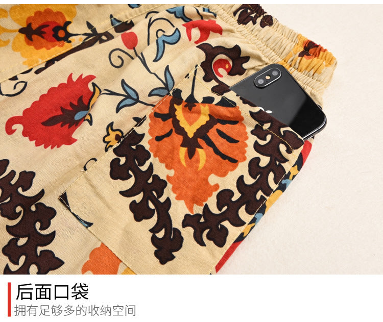 Men's Cotton Linen Printed Beach Shorts