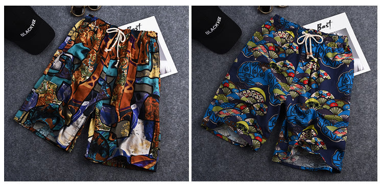 Men's Cotton Linen Printed Beach Shorts