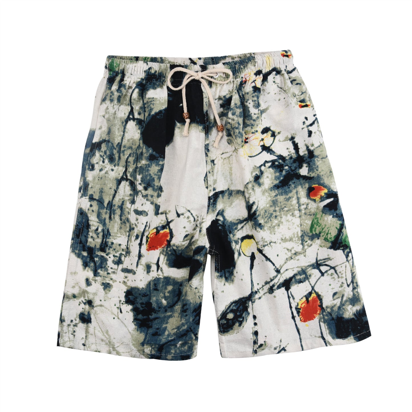 Men's Cotton Linen Printed Beach Shorts
