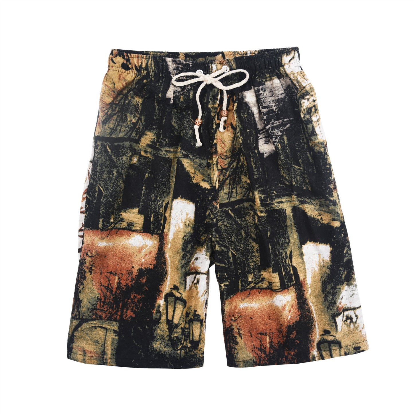 Men's Cotton Linen Printed Beach Shorts