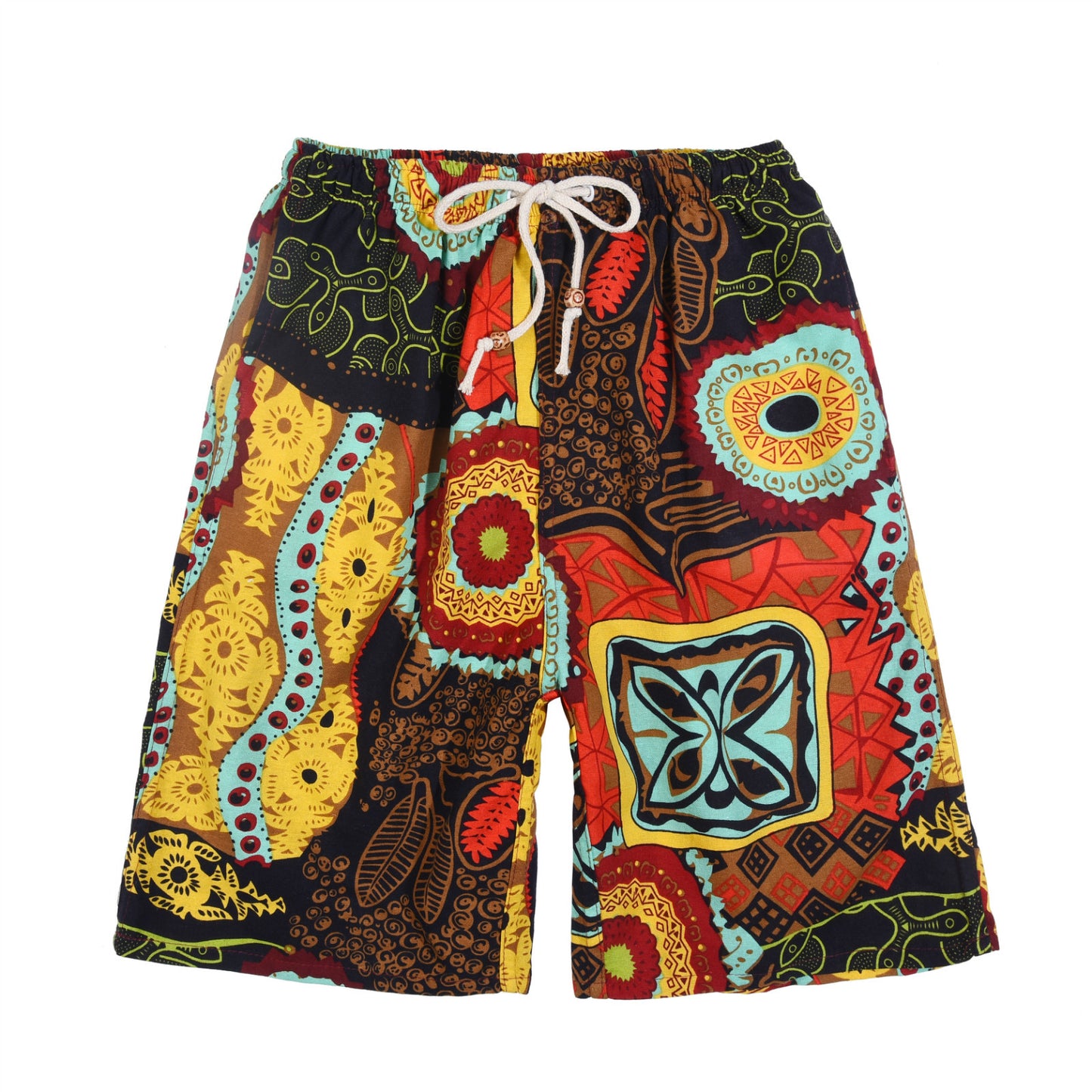 Men's Cotton Linen Printed Beach Shorts