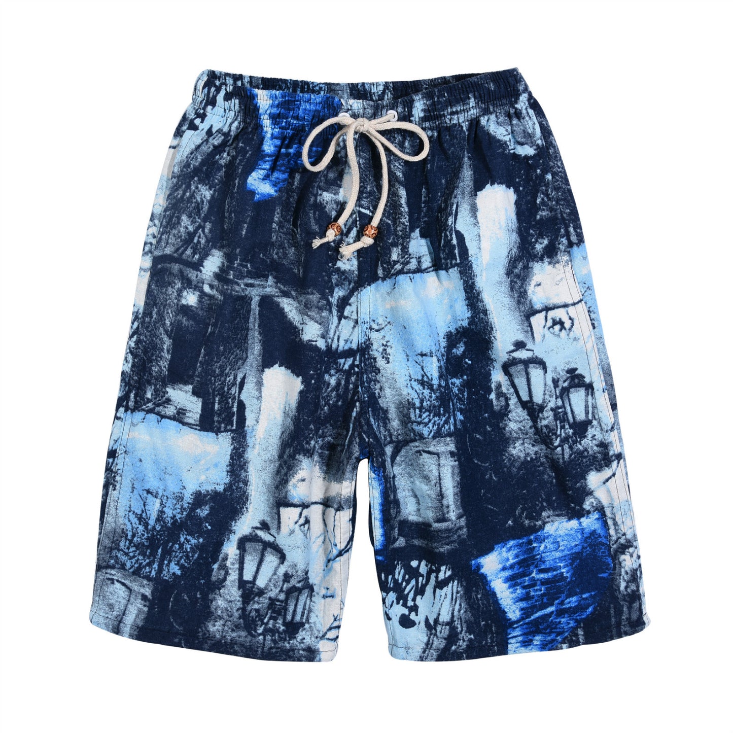Men's Cotton Linen Printed Beach Shorts