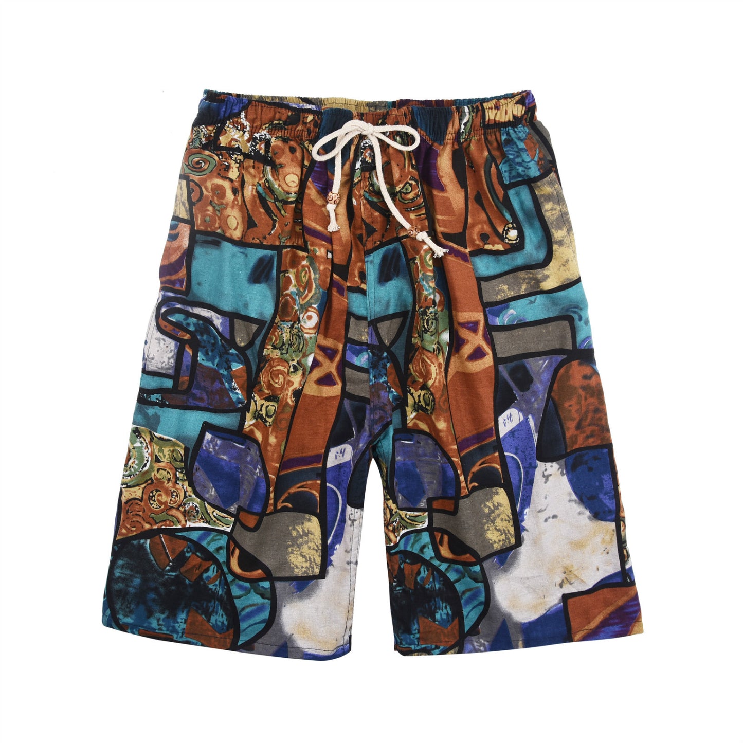 Men's Cotton Linen Printed Beach Shorts