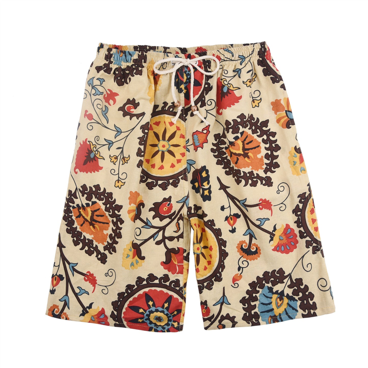 Men's Cotton Linen Printed Beach Shorts