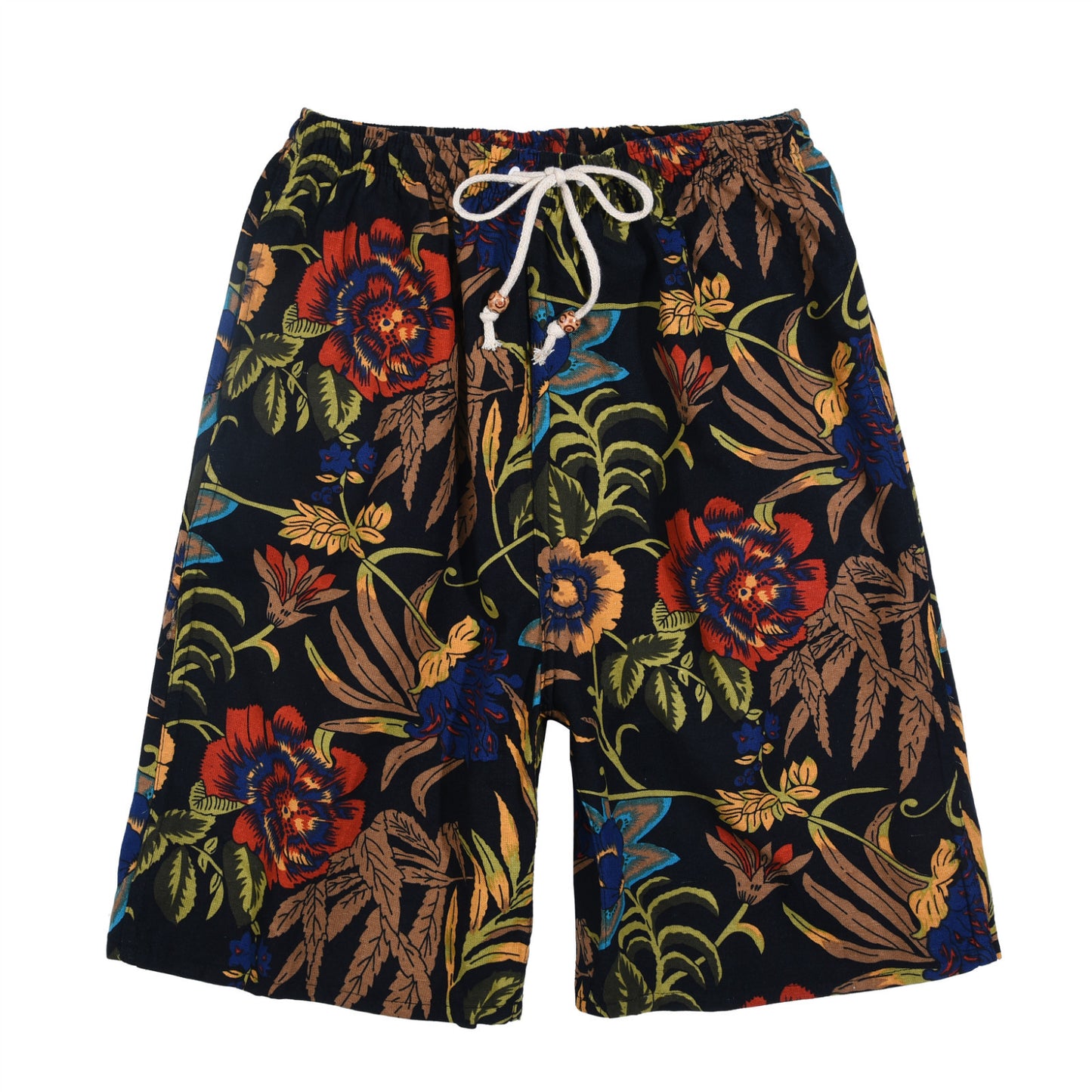 Men's Cotton Linen Printed Beach Shorts