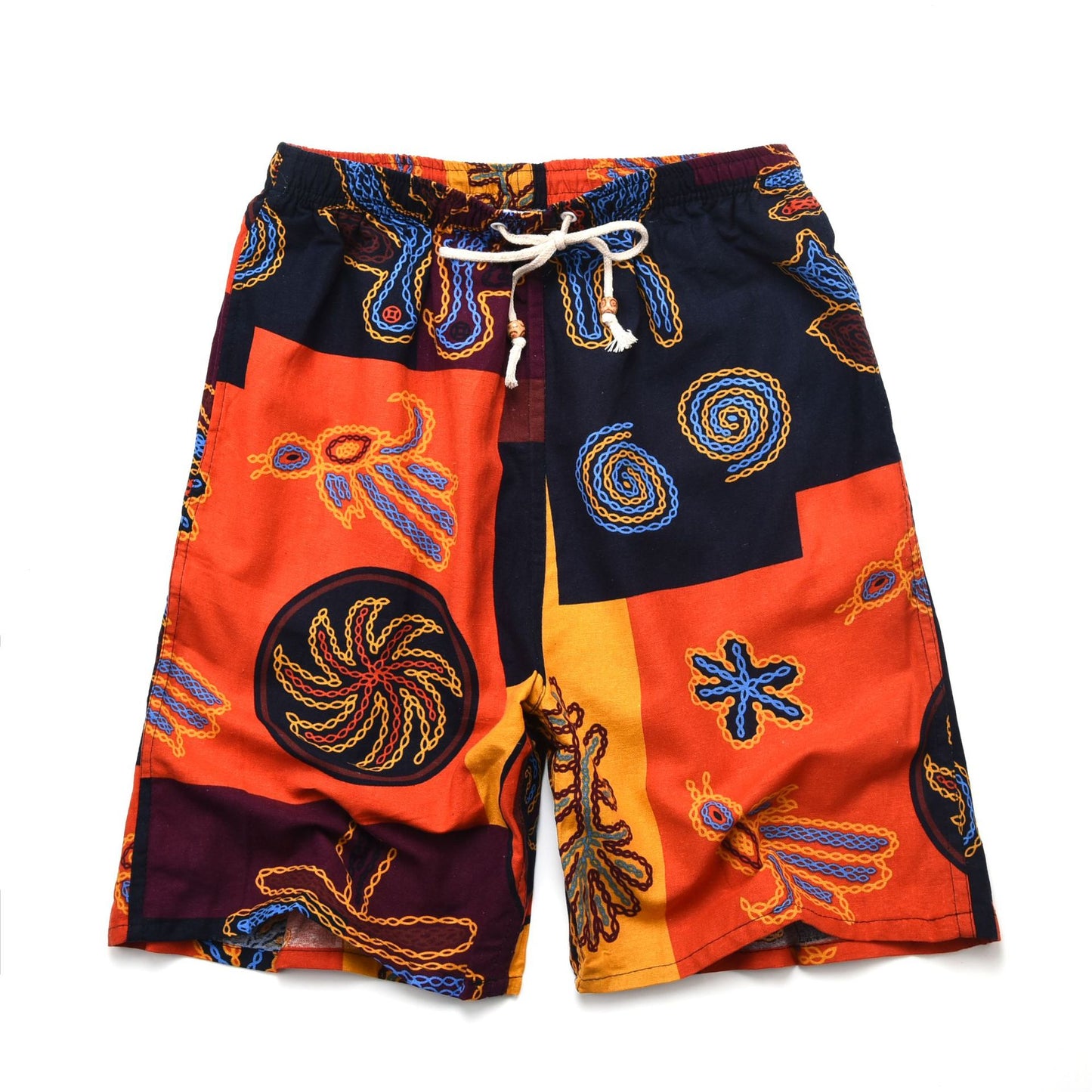 Men's Cotton Linen Printed Beach Shorts