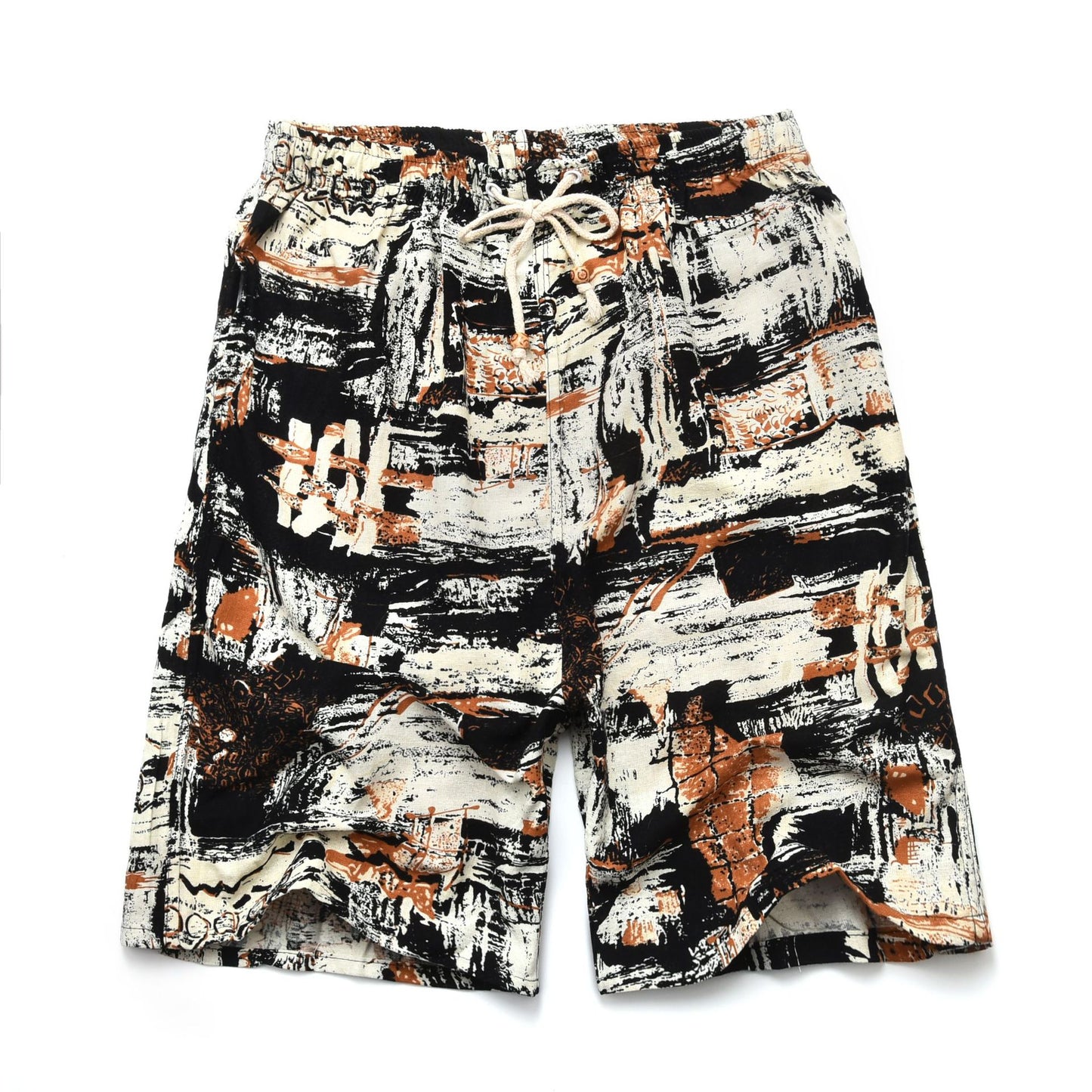 Men's Cotton Linen Printed Beach Shorts