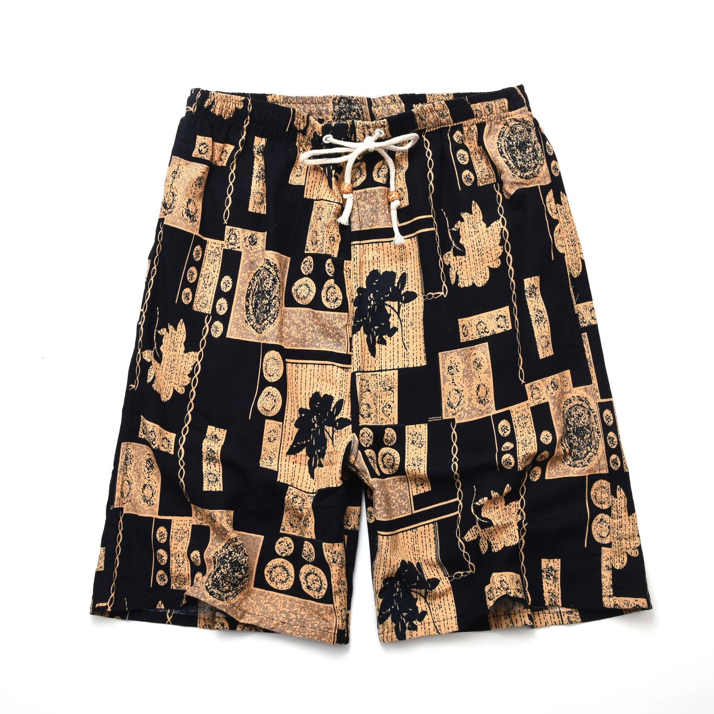 Men's Cotton Linen Printed Beach Shorts