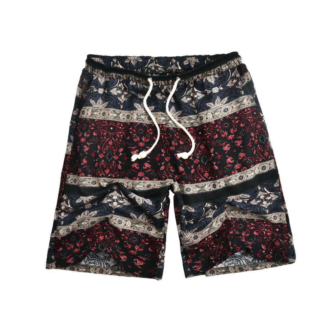 Men's Cotton Linen Printed Beach Shorts