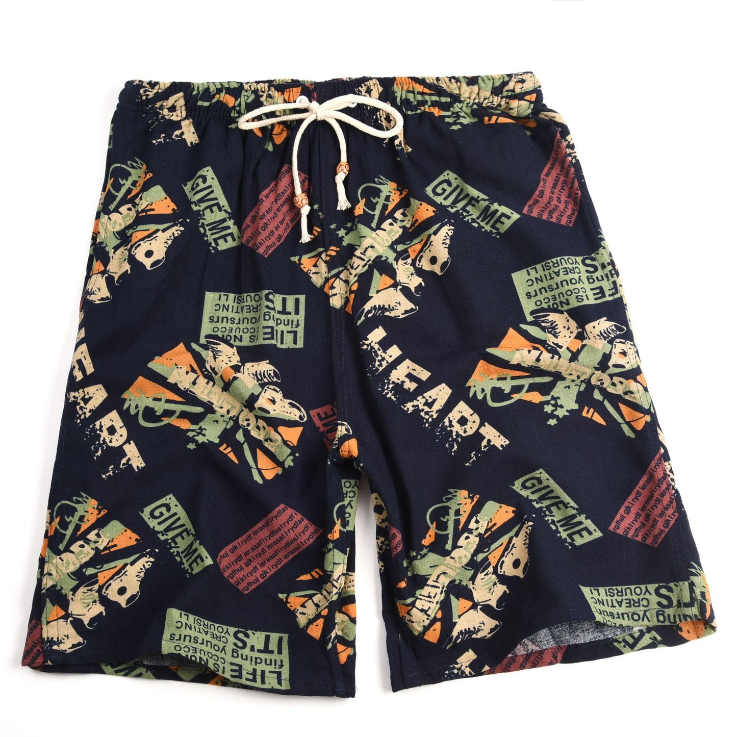 Men's Cotton Linen Printed Beach Shorts