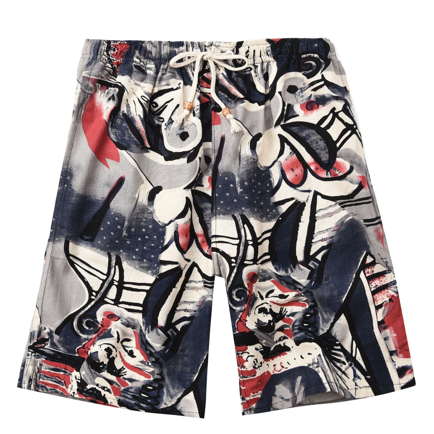 Men's Cotton Linen Printed Beach Shorts