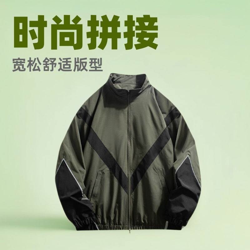 Men's Reflective Patchwork Stand-Collar Jacket – Loose Fit