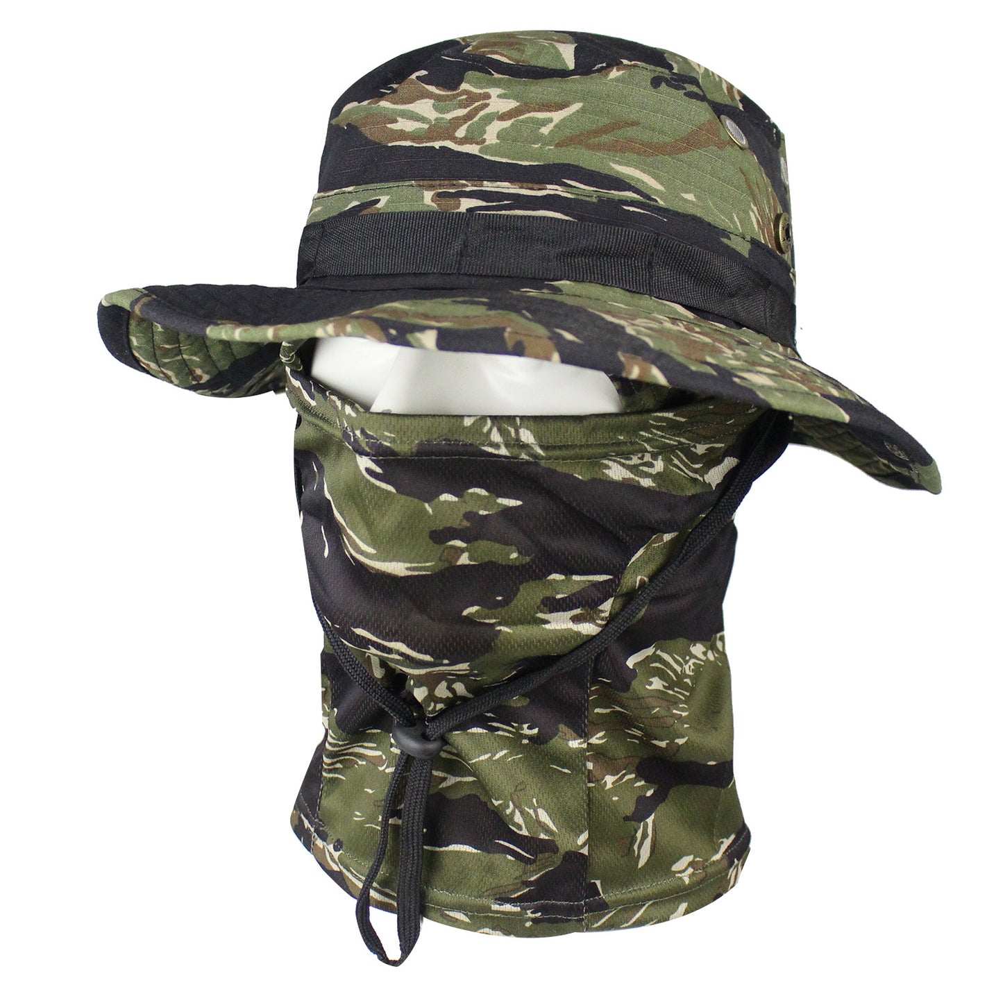 Camo Tactical Fisherman Hat  Mountaineering Training Sunshade Round Edge Hat Mask Two-piece Set