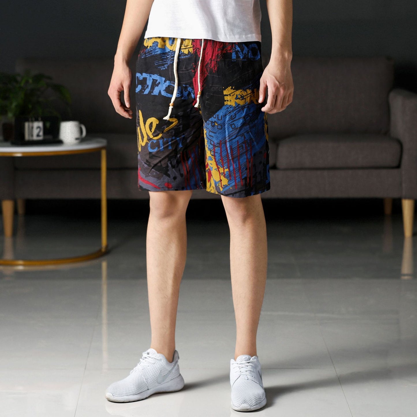 Men's Cotton Linen Printed Beach Shorts