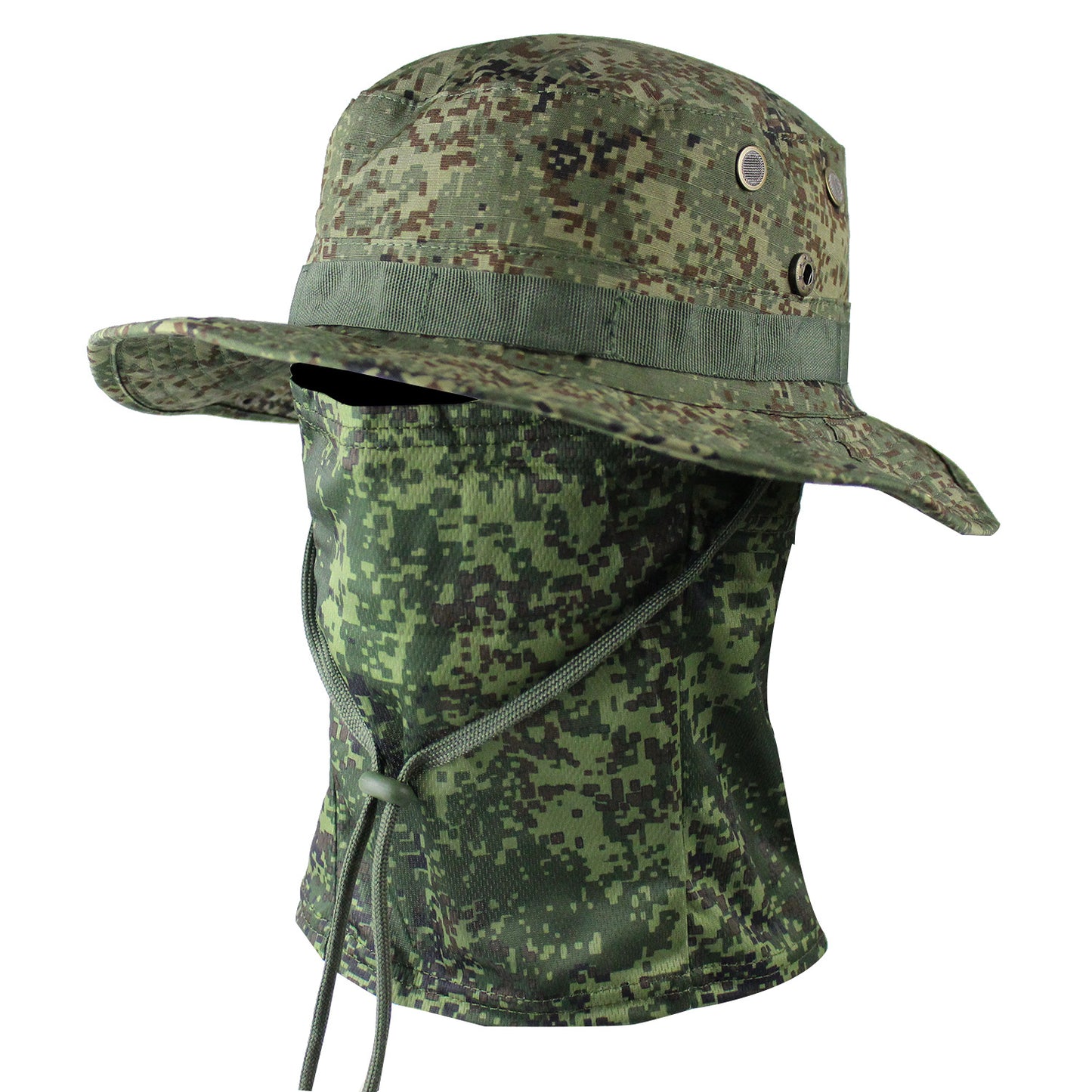 Camo Tactical Fisherman Hat  Mountaineering Training Sunshade Round Edge Hat Mask Two-piece Set
