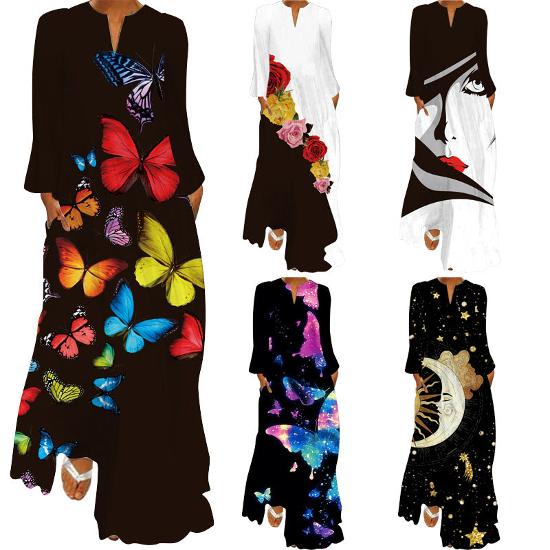 Butterfly Print Long Dress