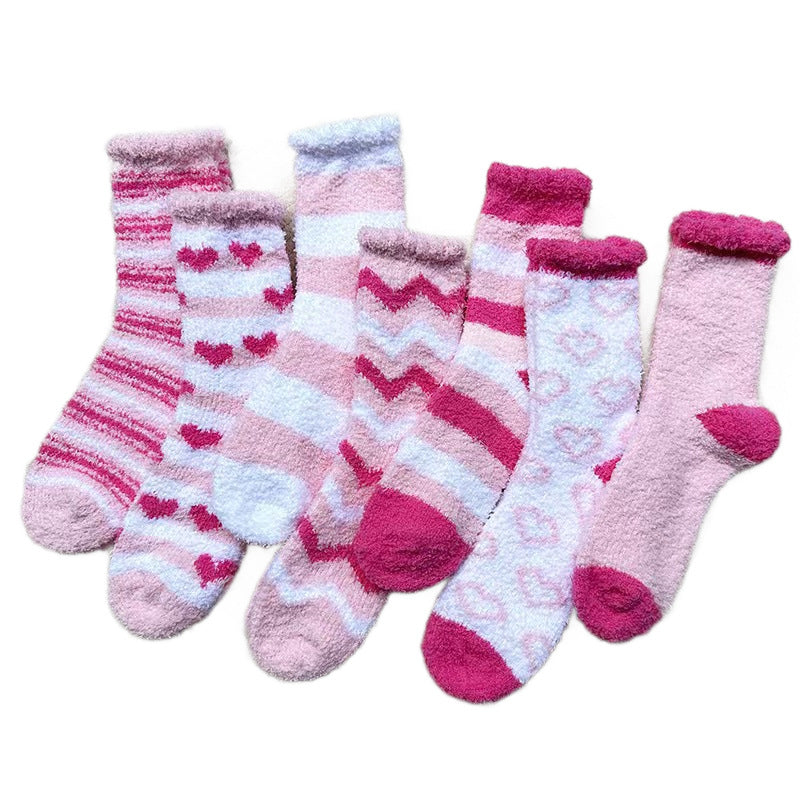 Cross-Border Non-Shedding Coral Fleece Heart-Shaped Floor Socks for Women, Autumn and Winter Thickened Warm Home Sleep Socks, Maternity Socks