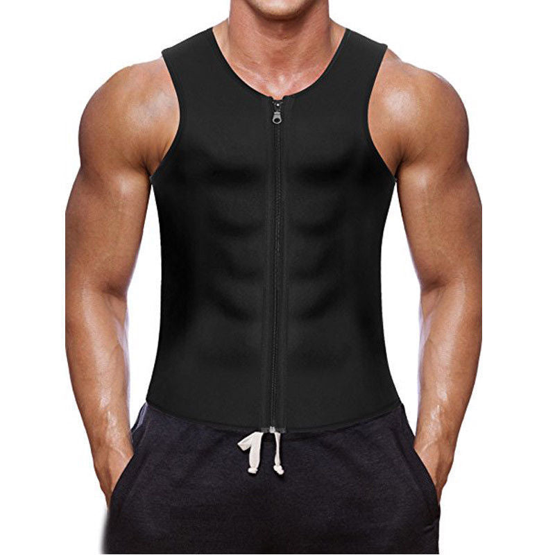 European and American Men's Fitness Bundle Neoprene Sports Sweat Abdominal Body Shaper Zipper Vest Fitness Wear