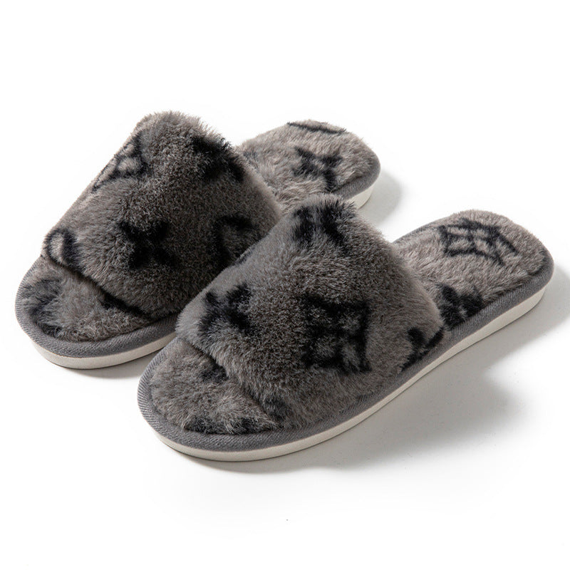 Open-Toe Faux Rabbit Fur Slippers – Women's Plush Slides
