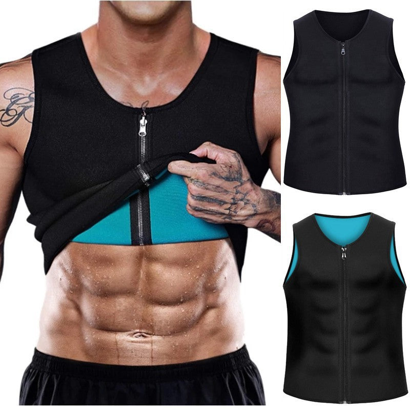 European and American Men's Fitness Bundle Neoprene Sports Sweat Abdominal Body Shaper Zipper Vest Fitness Wear