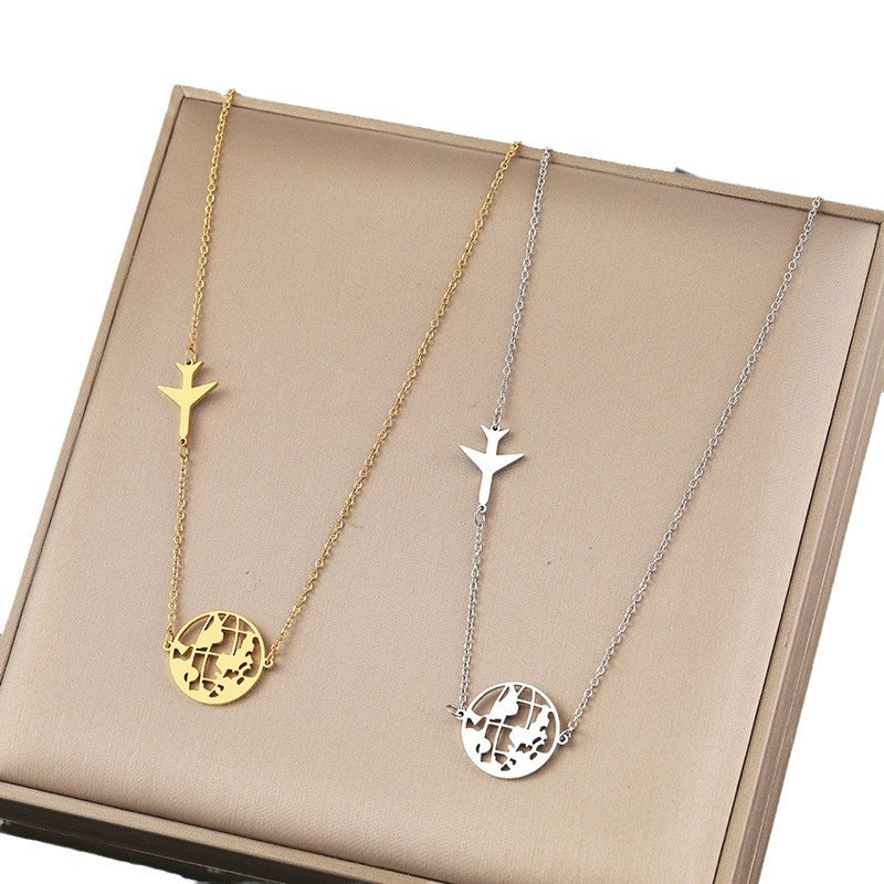 Airplane & World Map Pendant Necklace