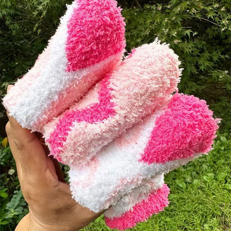 Cross-Border Non-Shedding Coral Fleece Heart-Shaped Floor Socks for Women, Autumn and Winter Thickened Warm Home Sleep Socks, Maternity Socks