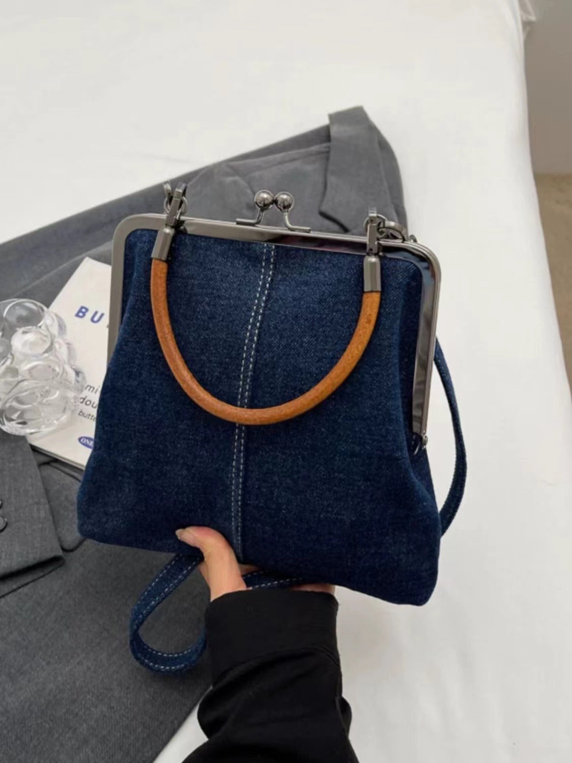 Handmade Denim Patchwork Mini Satchel Bag – Crossbody & Shoulder