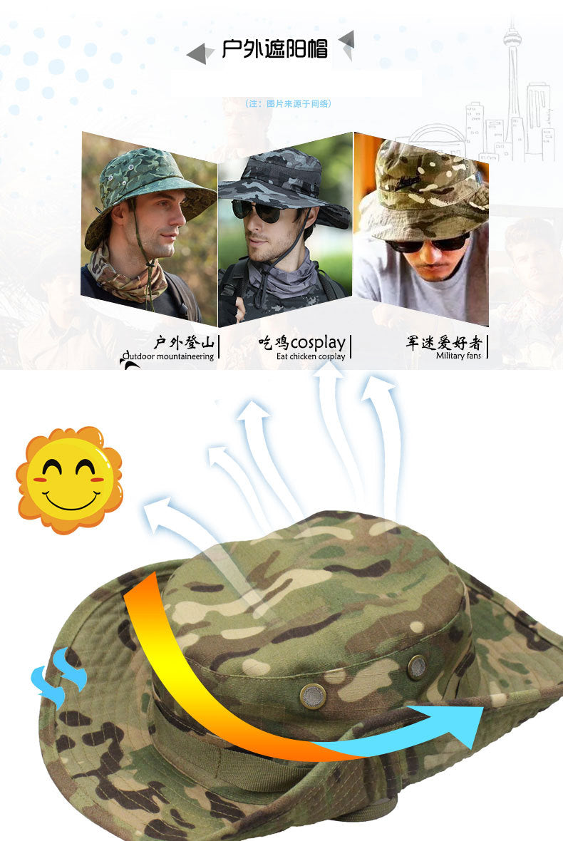 Camo Tactical Fisherman Hat  Mountaineering Training Sunshade Round Edge Hat Mask Two-piece Set