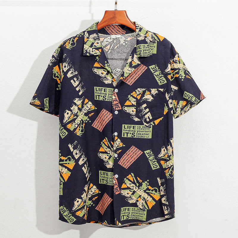 Men's Cotton Linen Printed Beach Shorts