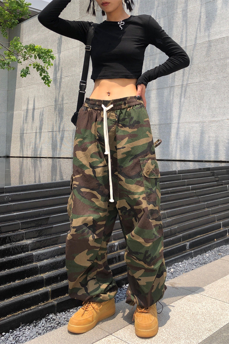 2026 American High Street Retro Hip-Hop Camouflage Cargo Pants Slimming Pants Women's Jogger Casual Pants Ins Trendy Brand