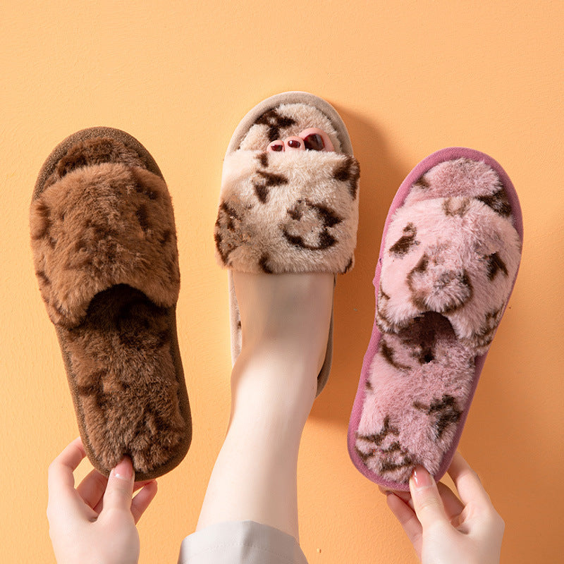Open-Toe Faux Rabbit Fur Slippers – Women's Plush Slides