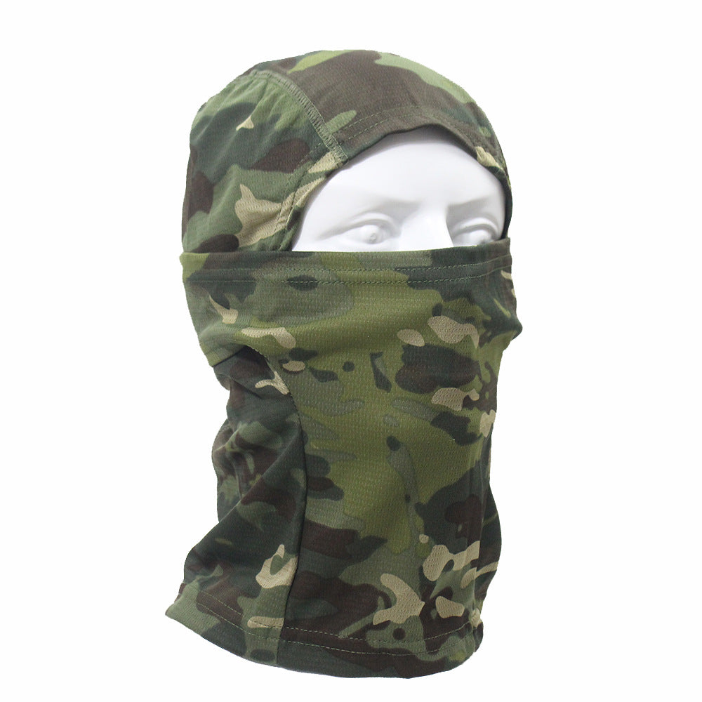 Camo Tactical Fisherman Hat  Mountaineering Training Sunshade Round Edge Hat Mask Two-piece Set