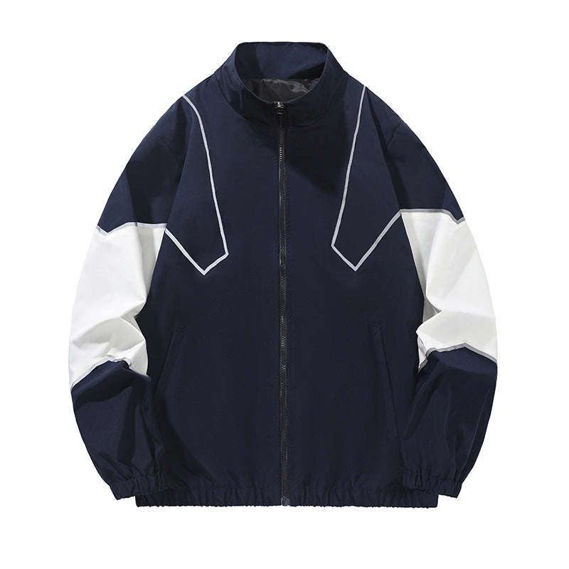 Men's Reflective Patchwork Stand-Collar Jacket – Loose Fit