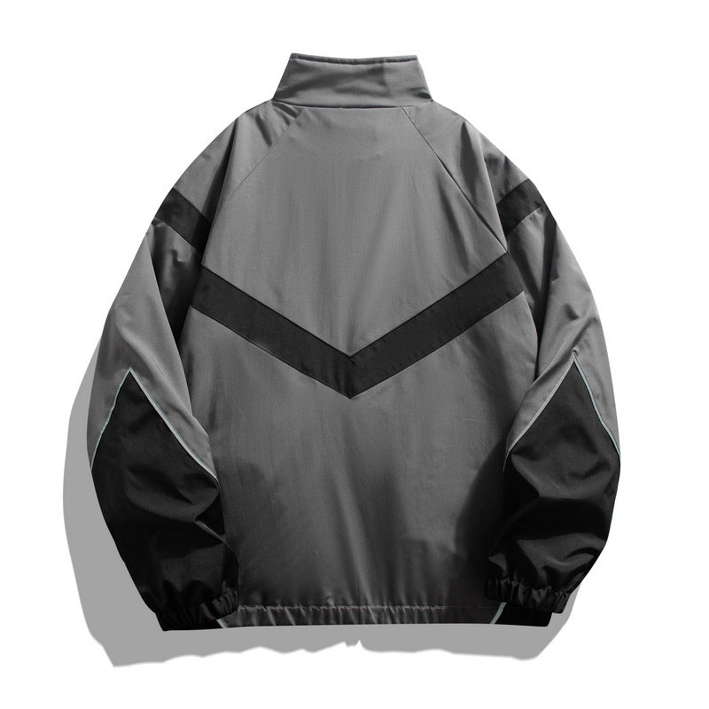 Men's Reflective Patchwork Stand-Collar Jacket – Loose Fit
