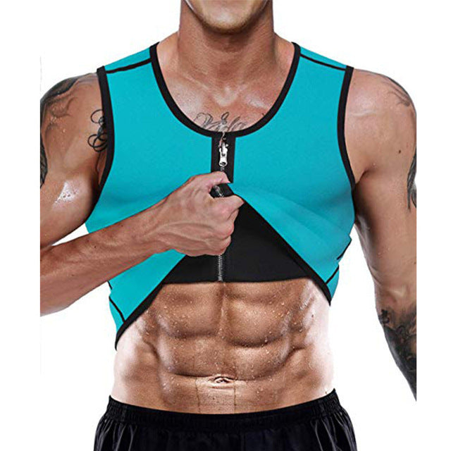 European and American Men's Fitness Bundle Neoprene Sports Sweat Abdominal Body Shaper Zipper Vest Fitness Wear