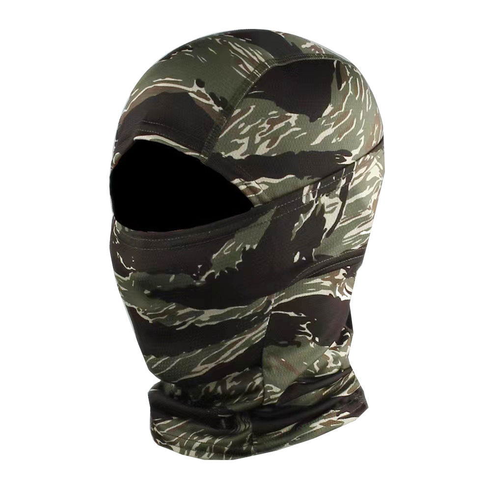 Camo Tactical Fisherman Hat  Mountaineering Training Sunshade Round Edge Hat Mask Two-piece Set