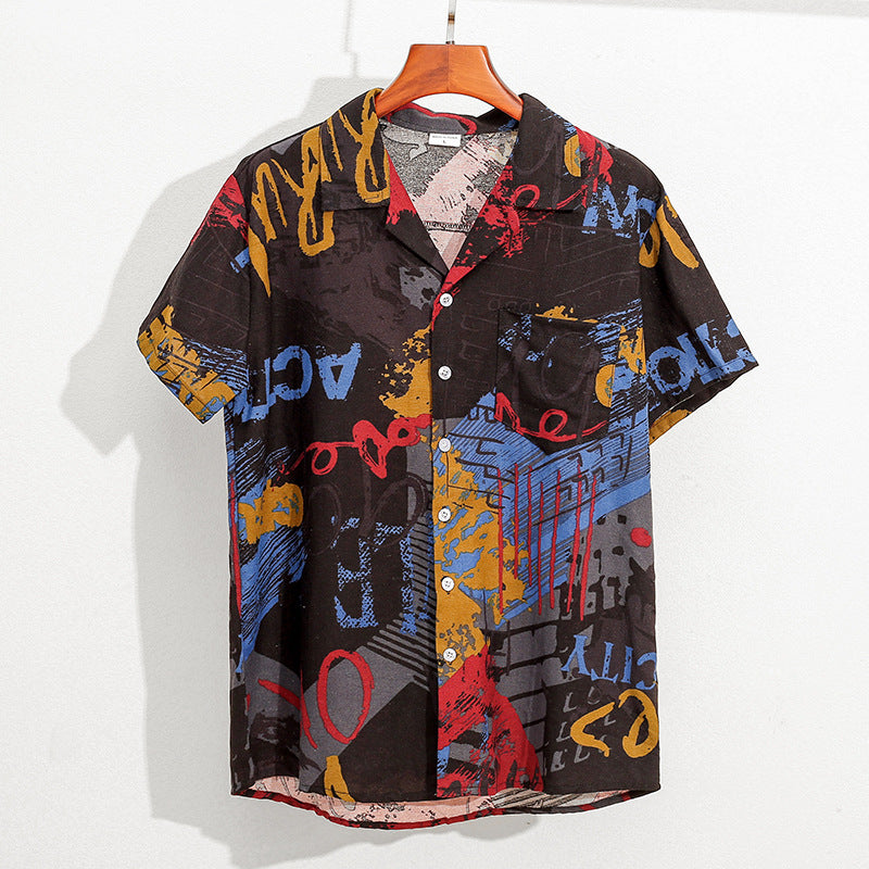 Men's Cotton Linen Printed Beach Shorts
