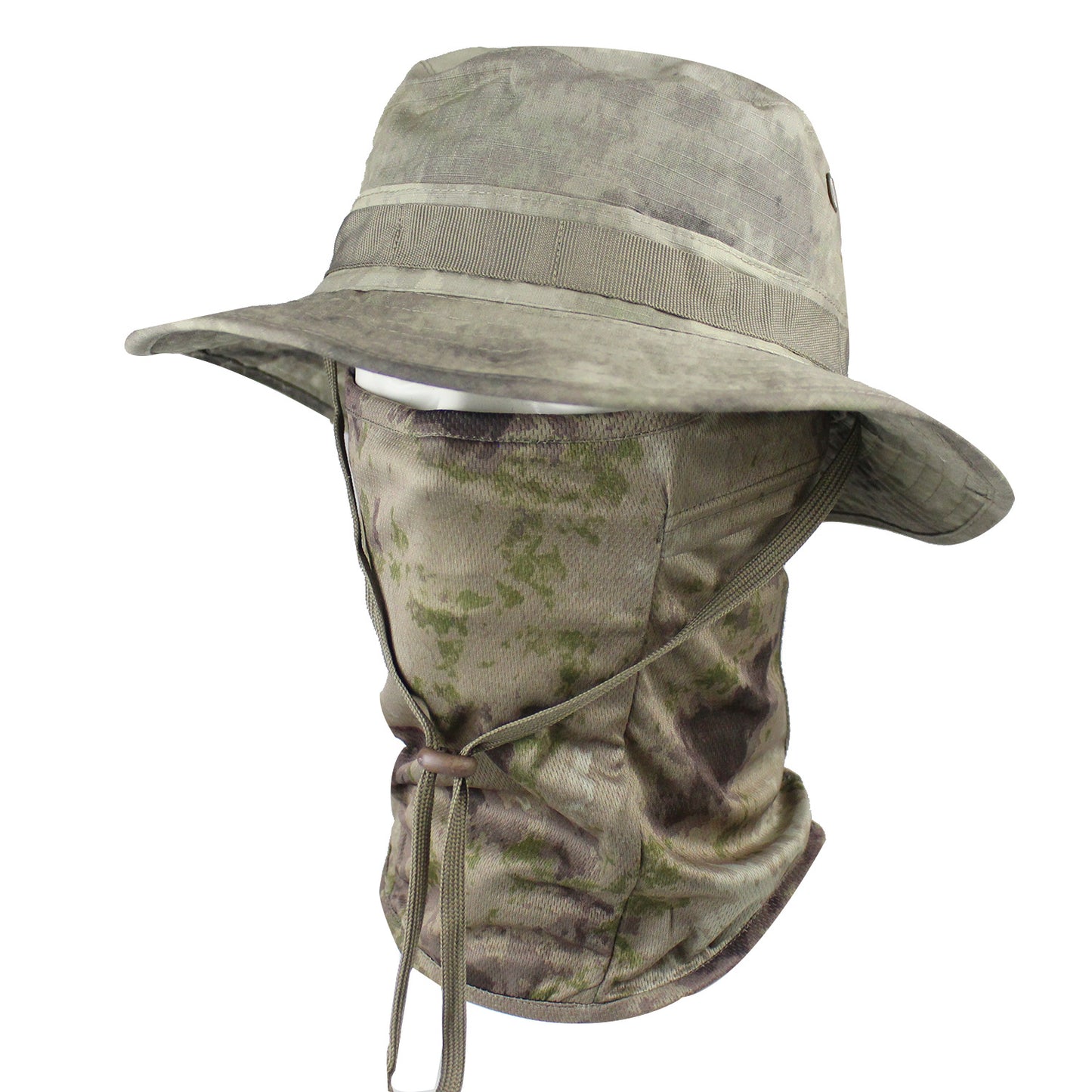 Camo Tactical Fisherman Hat  Mountaineering Training Sunshade Round Edge Hat Mask Two-piece Set