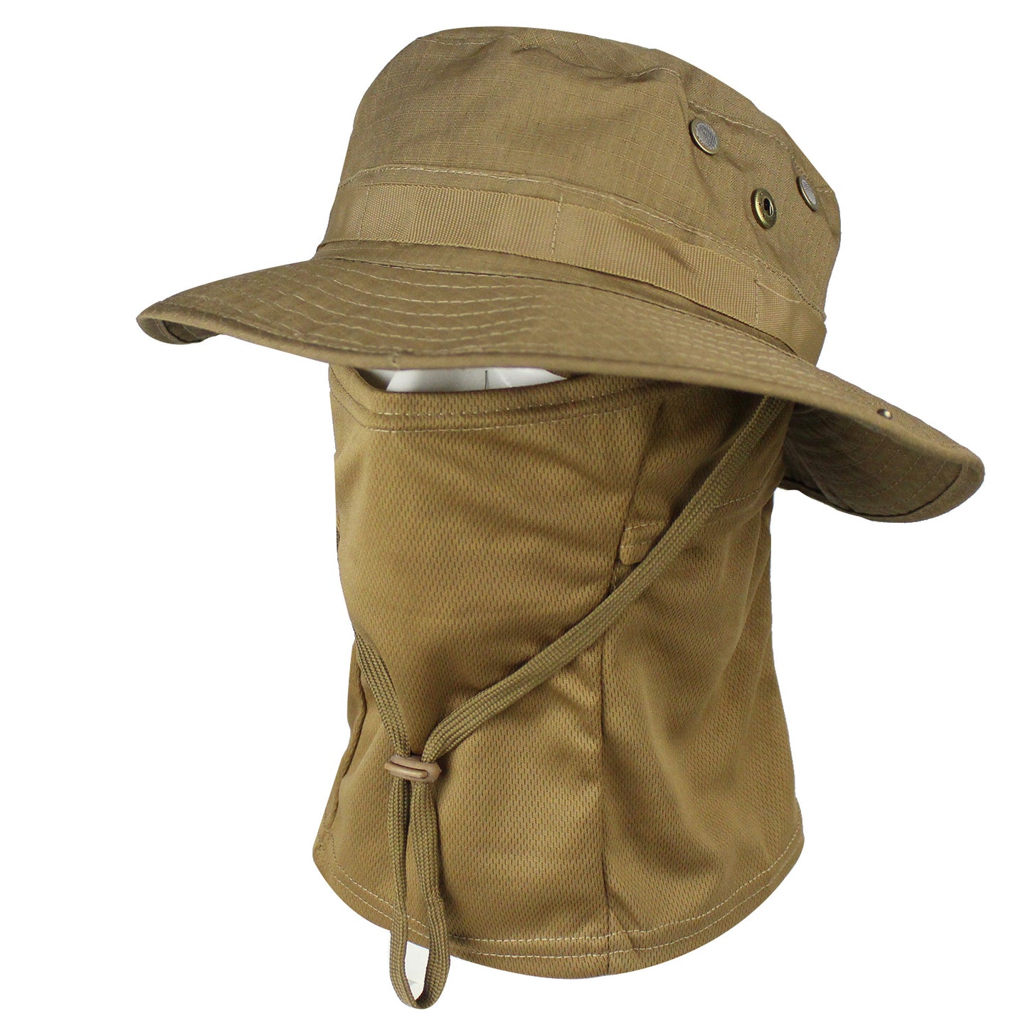 Camo Tactical Fisherman Hat  Mountaineering Training Sunshade Round Edge Hat Mask Two-piece Set