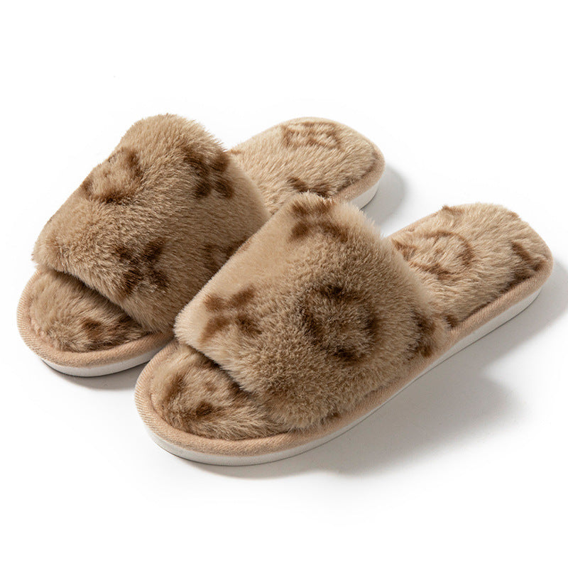 Open-Toe Faux Rabbit Fur Slippers – Women's Plush Slides