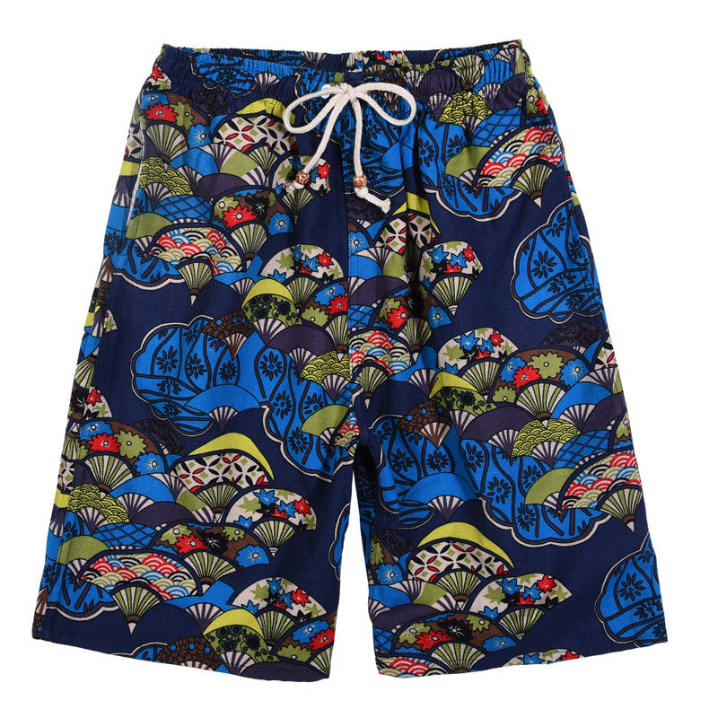 Men's Cotton Linen Printed Beach Shorts