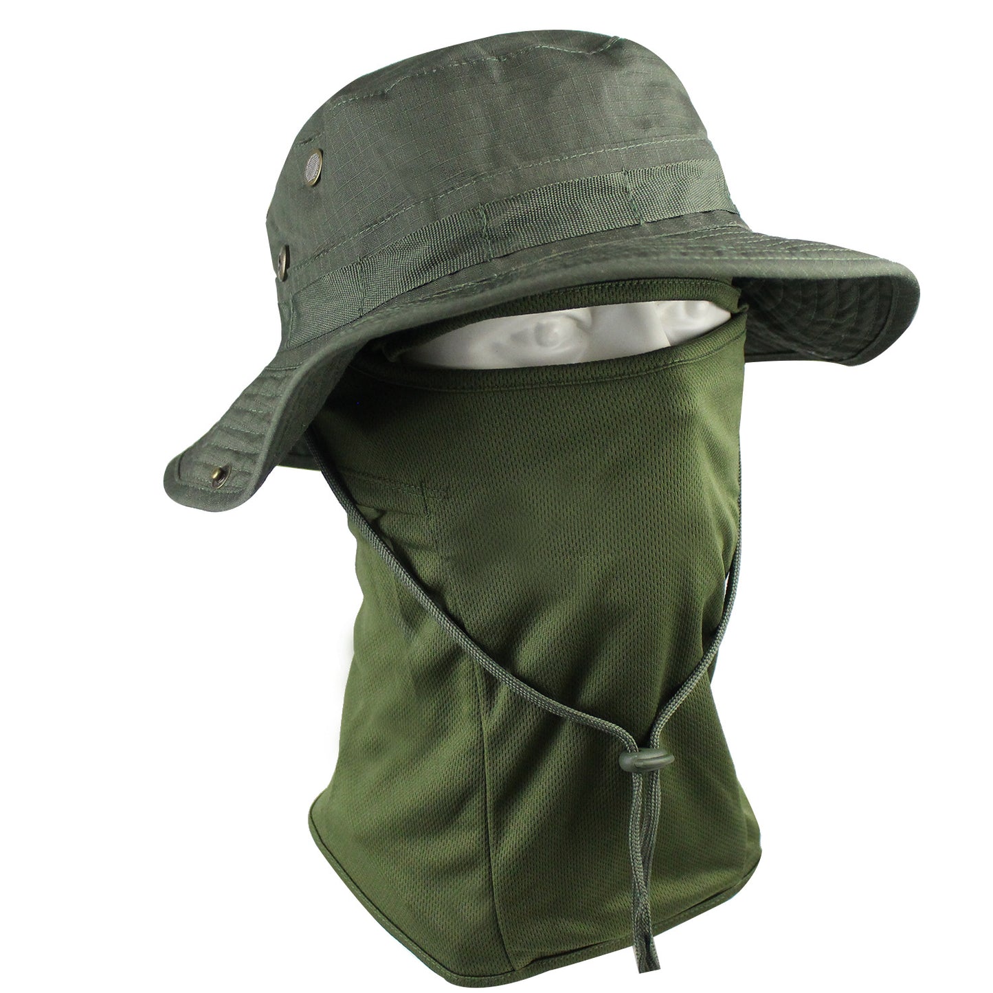 Camo Tactical Fisherman Hat  Mountaineering Training Sunshade Round Edge Hat Mask Two-piece Set