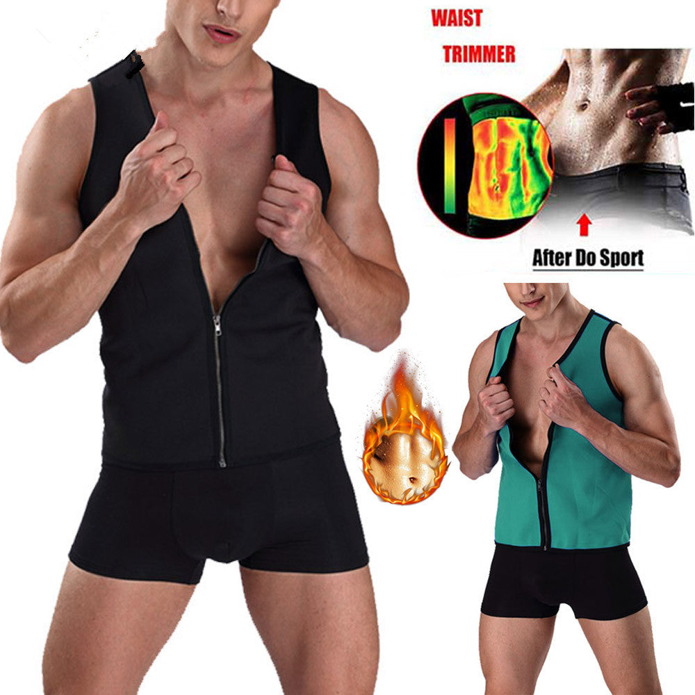 European and American Men's Fitness Bundle Neoprene Sports Sweat Abdominal Body Shaper Zipper Vest Fitness Wear