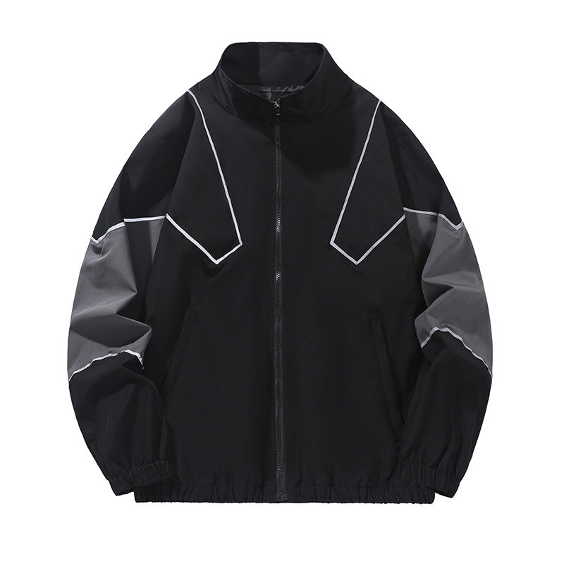 Men's Reflective Patchwork Stand-Collar Jacket – Loose Fit