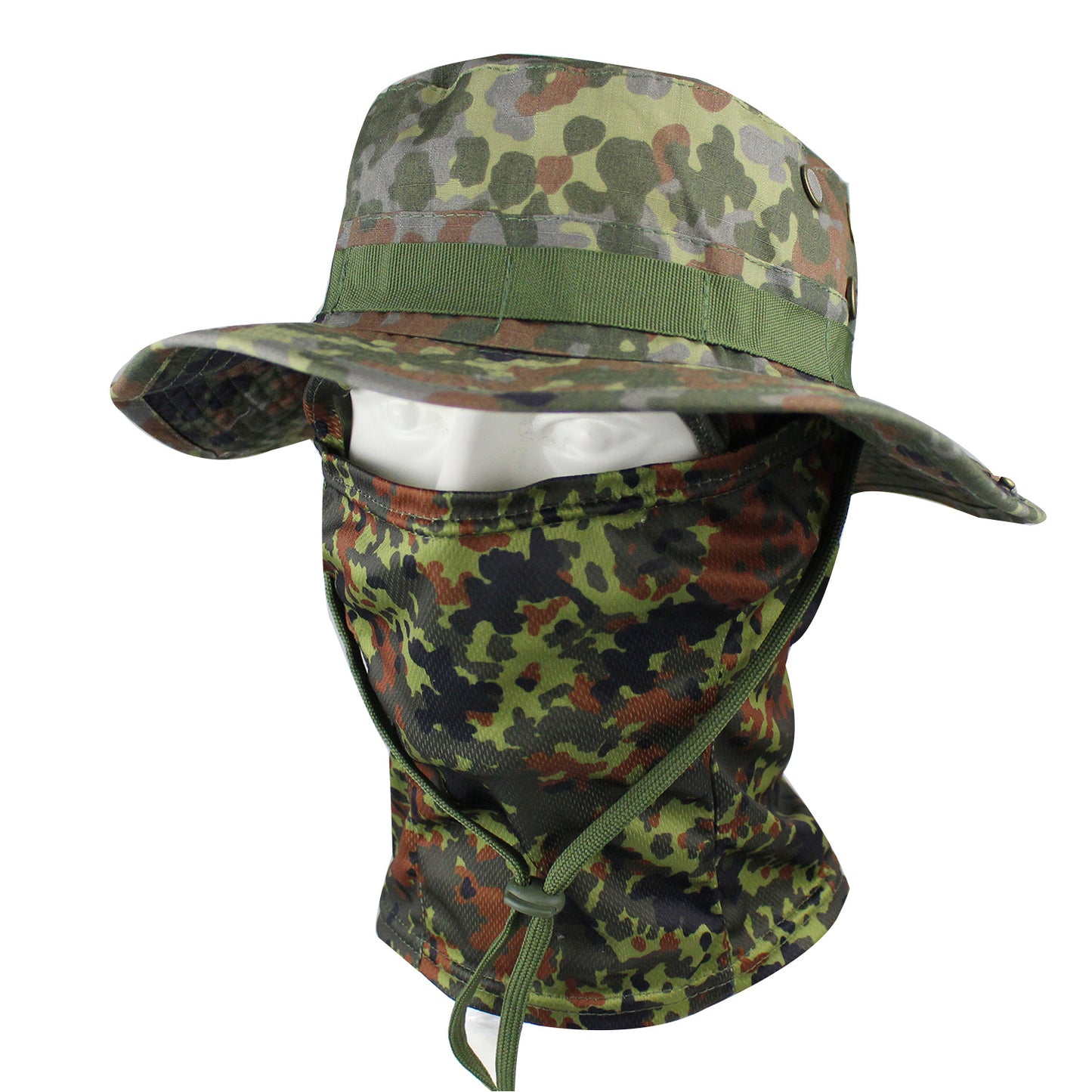 Camo Tactical Fisherman Hat  Mountaineering Training Sunshade Round Edge Hat Mask Two-piece Set