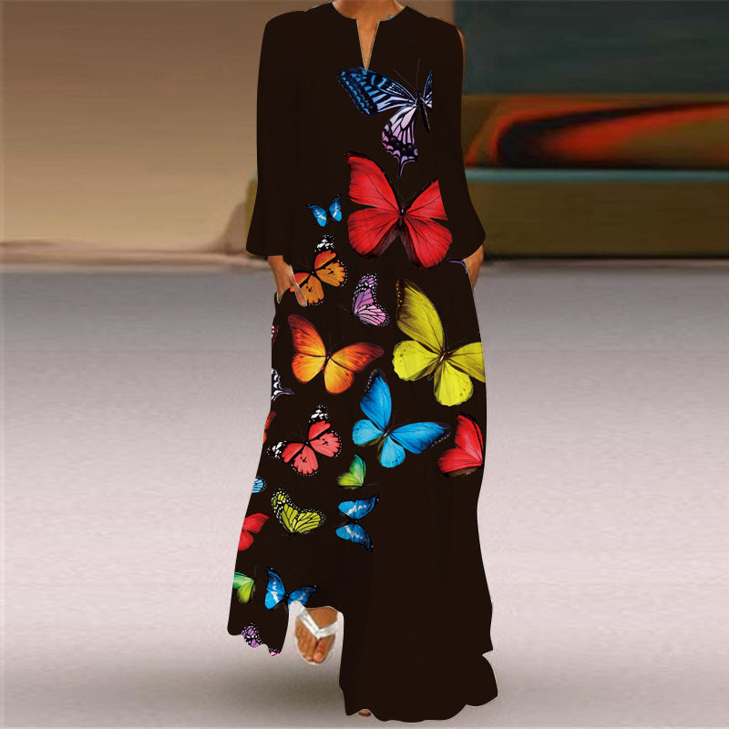 Butterfly Print Long Dress