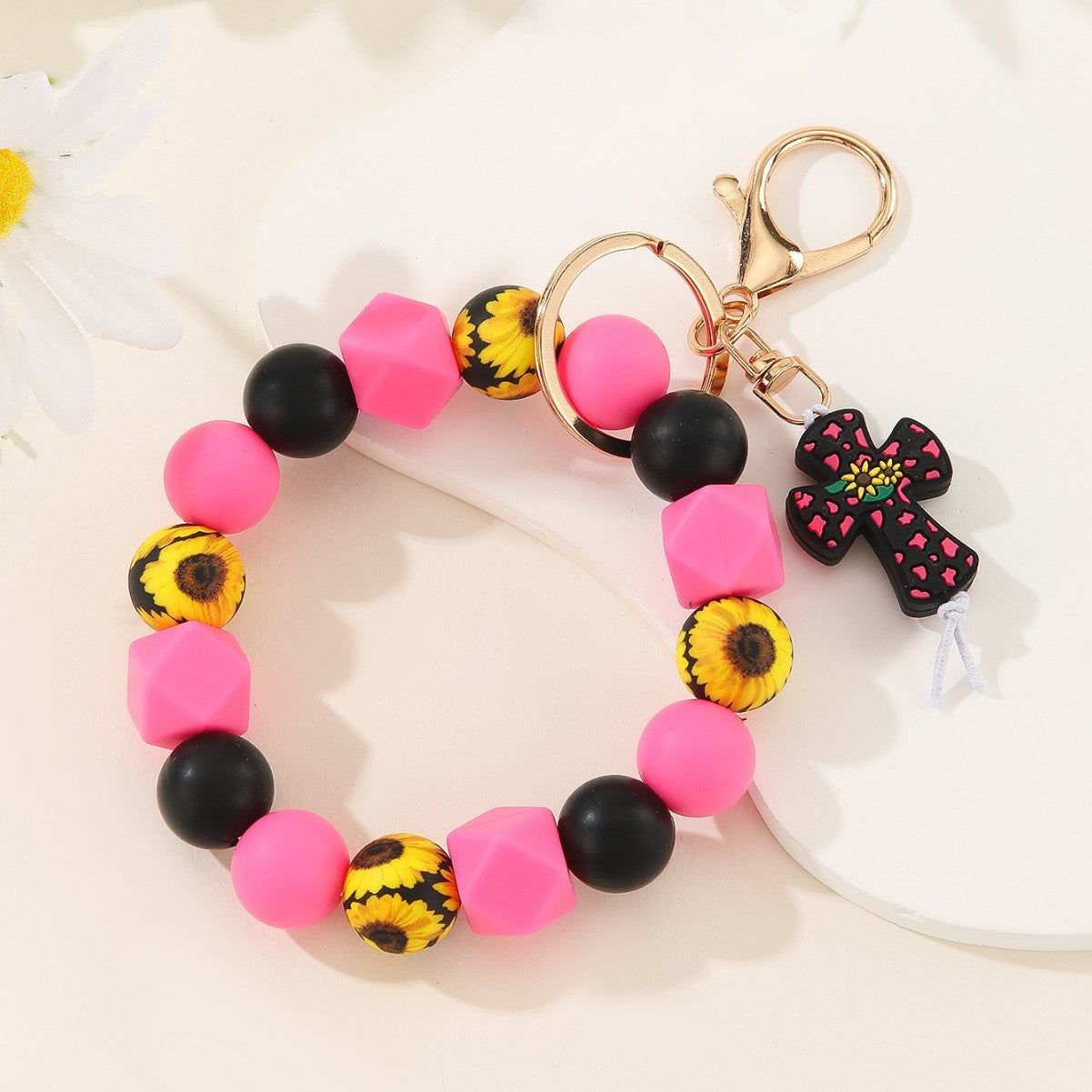 2025 Amazon New Printed Silicone Bead Bracelet Leopard Print Teacher's Day Bead Bracelet Pu Tassel Keychain