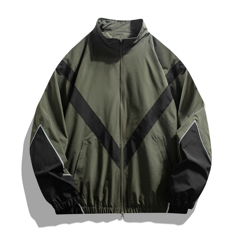 Men's Reflective Patchwork Stand-Collar Jacket – Loose Fit
